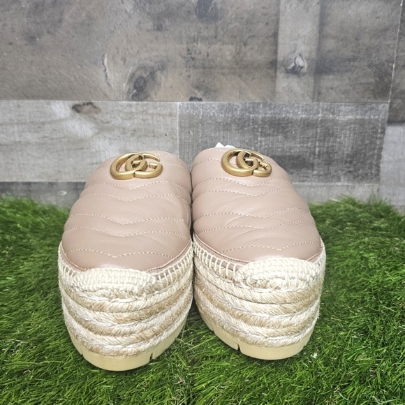 GUCCI Charlotte Matelasse gold GG Marmont logo platform espadrille jute mule - Picture 7 of 14
